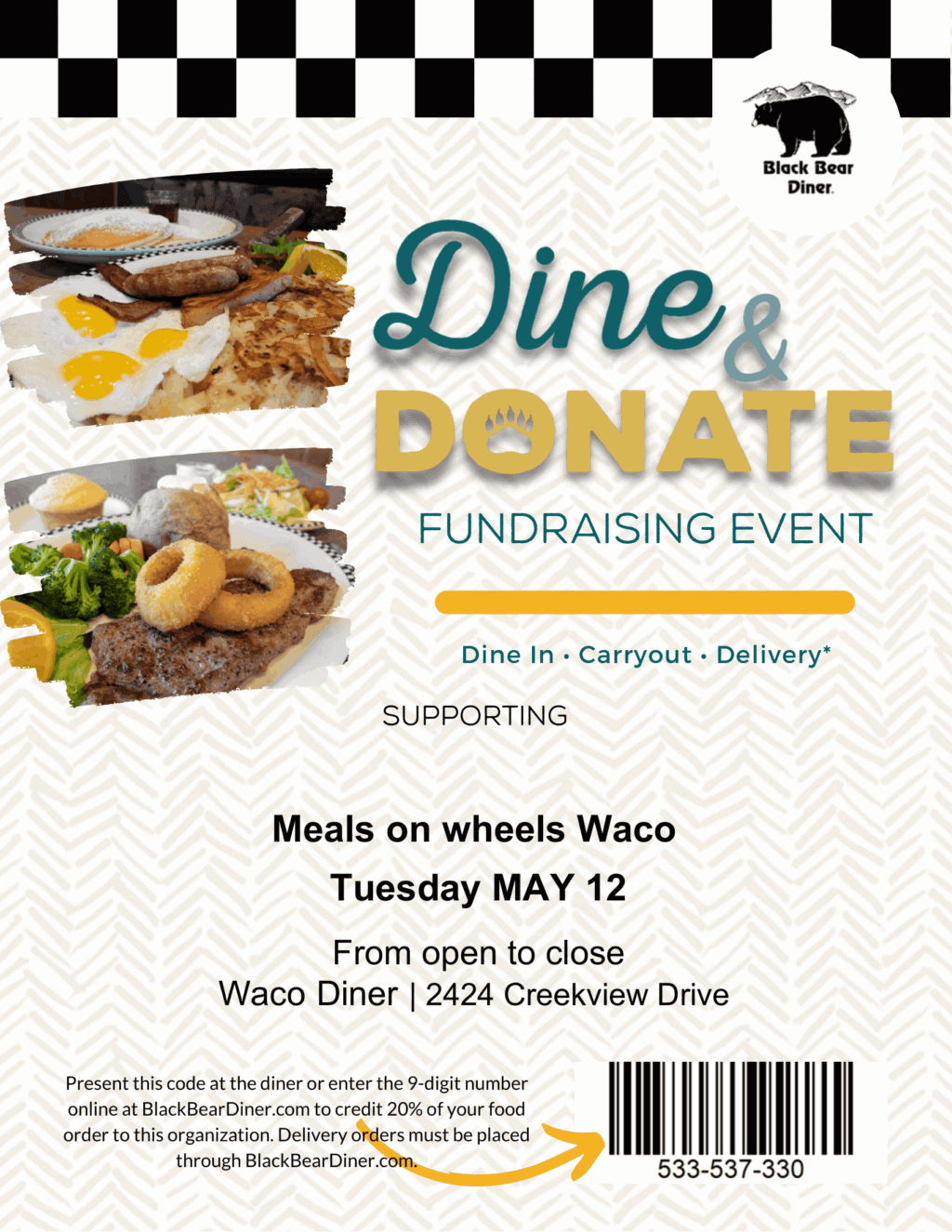 Dine to Donate at Black Bear Diner on May 12th 2026