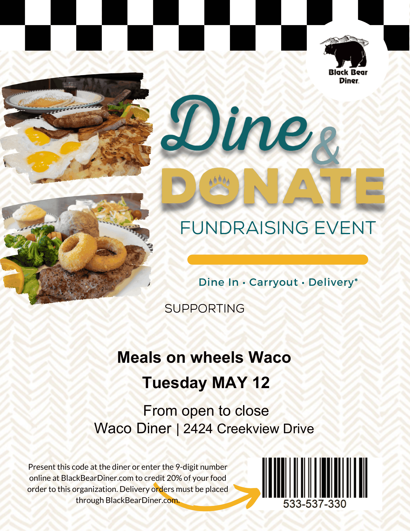 Dine to Donate at Black Bear Diner on May 12th 2026