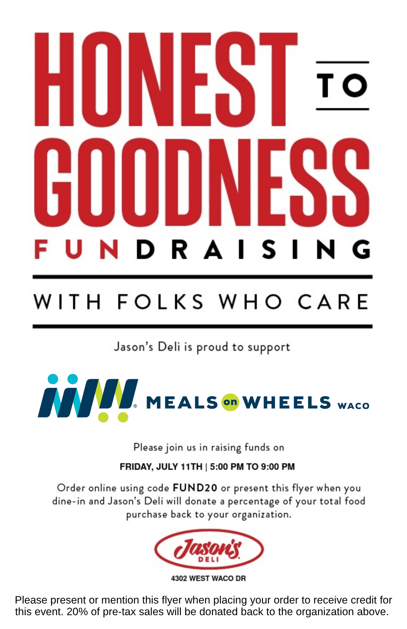 Jason's Deli Fundraising Event July 11, 2025